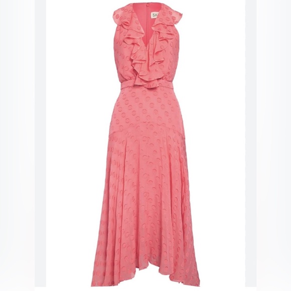 SALONI Dresses & Skirts - SALONI Rita Ruffle Polka Dot Maxi Dress - Coral | Size 4 | NWT